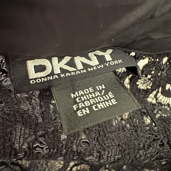 Vintage Y2K DKNY Lace Shirt Dress Black Casual Modest Elbow Sleeve Slip Lined L - Picture 7 of 8